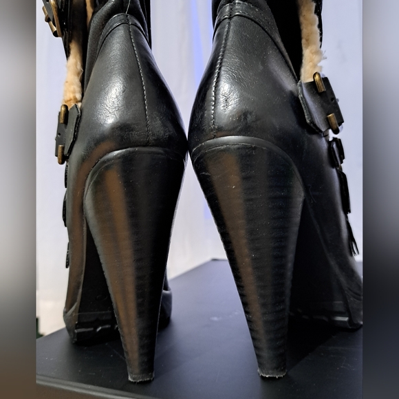 Women's Black Faux Leather Boots with Buckle Straps, Size 37, Aldo - Picture 5 of 10